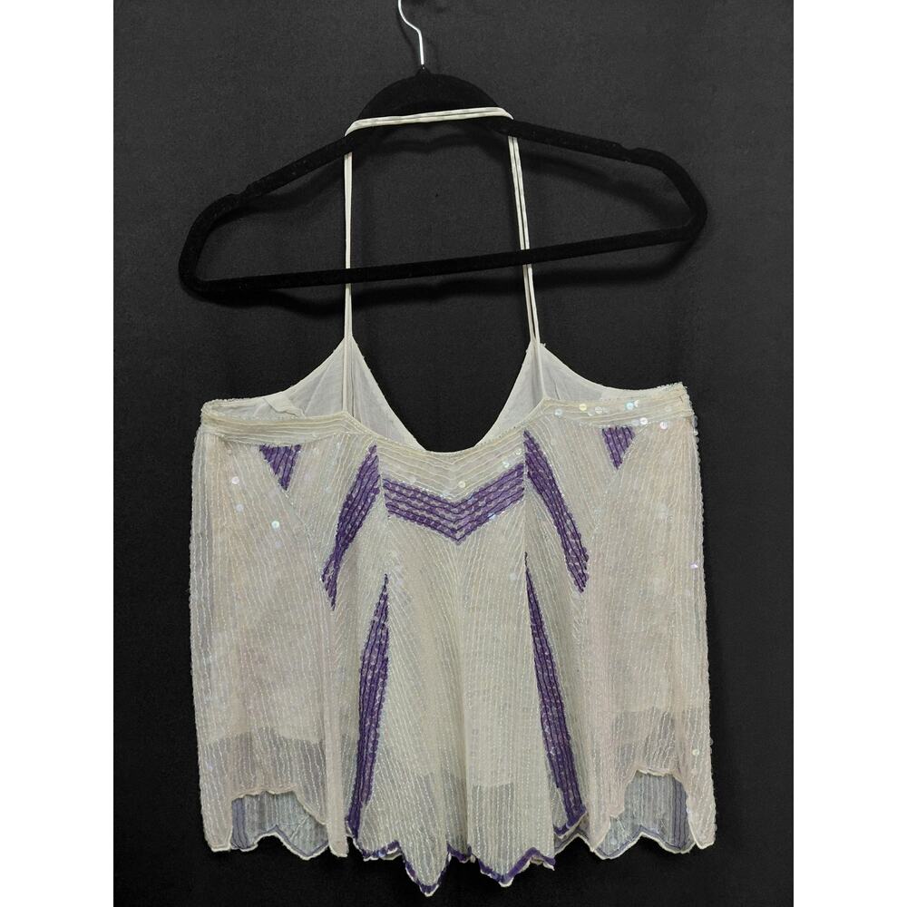 Free People Sequin Beaded Halter Top White Nylon Sleeveless Women Size L - Picture 2 of 8